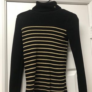 Black and Gold Women's Turtleneck Long Sleeve